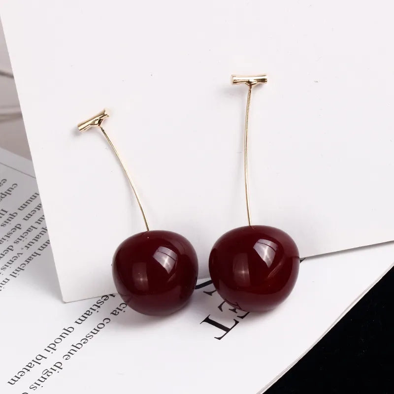 1 Pair Sweet Cherry Plating Alloy Resin Drop Earrings
