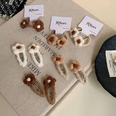 Milk Coffee New Autumn and Winter Cute Flower Hair Clip Hairpin Side Shredded Hair Bangs Clip Children's Hair String Hair Accessories Headdress for Women