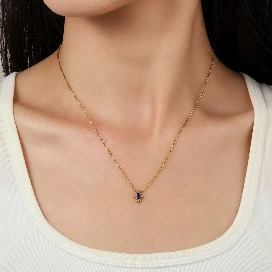 Jewelry Retro French Style Simple Style Geometric Titanium Steel Natural Stone 14K Gold Plated Plating Pendant Necklace