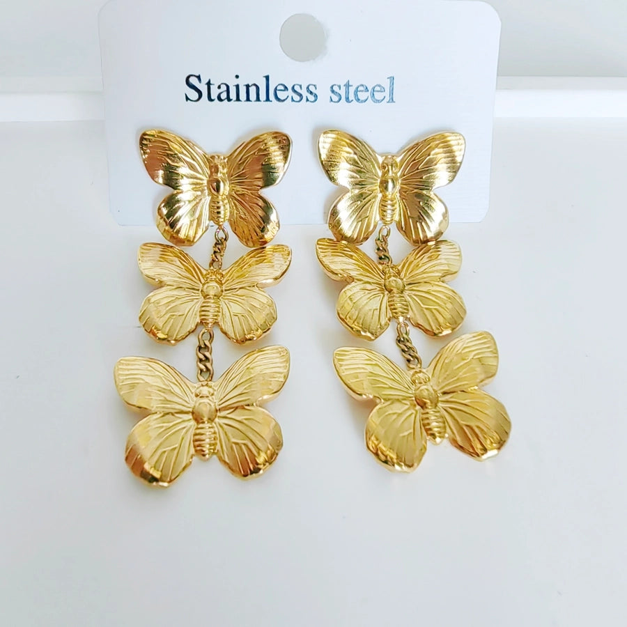 1 Pair Casual Modern Style Simple Style Starfish Butterfly Shell Plating 304 Stainless Steel 18K Gold Plated Drop Earrings