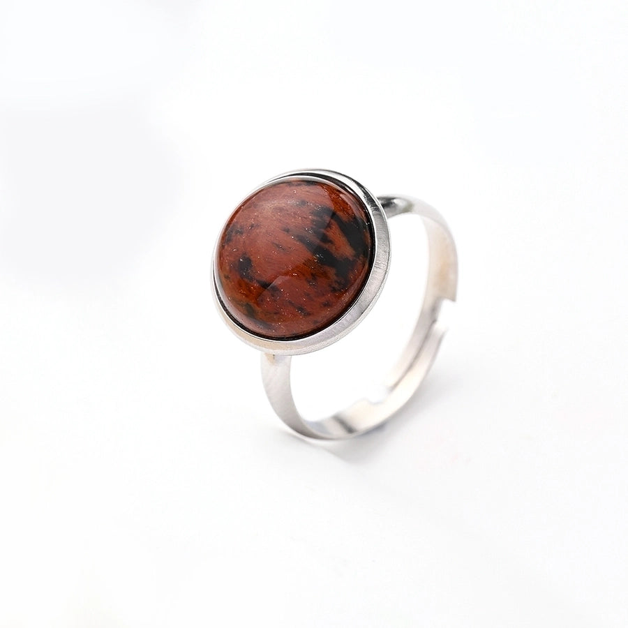 Jewelry Casual Simple Style Round Spot Solid Color 304 Stainless Steel Natural Stone Opal Polishing Inlay Adjustable Ring