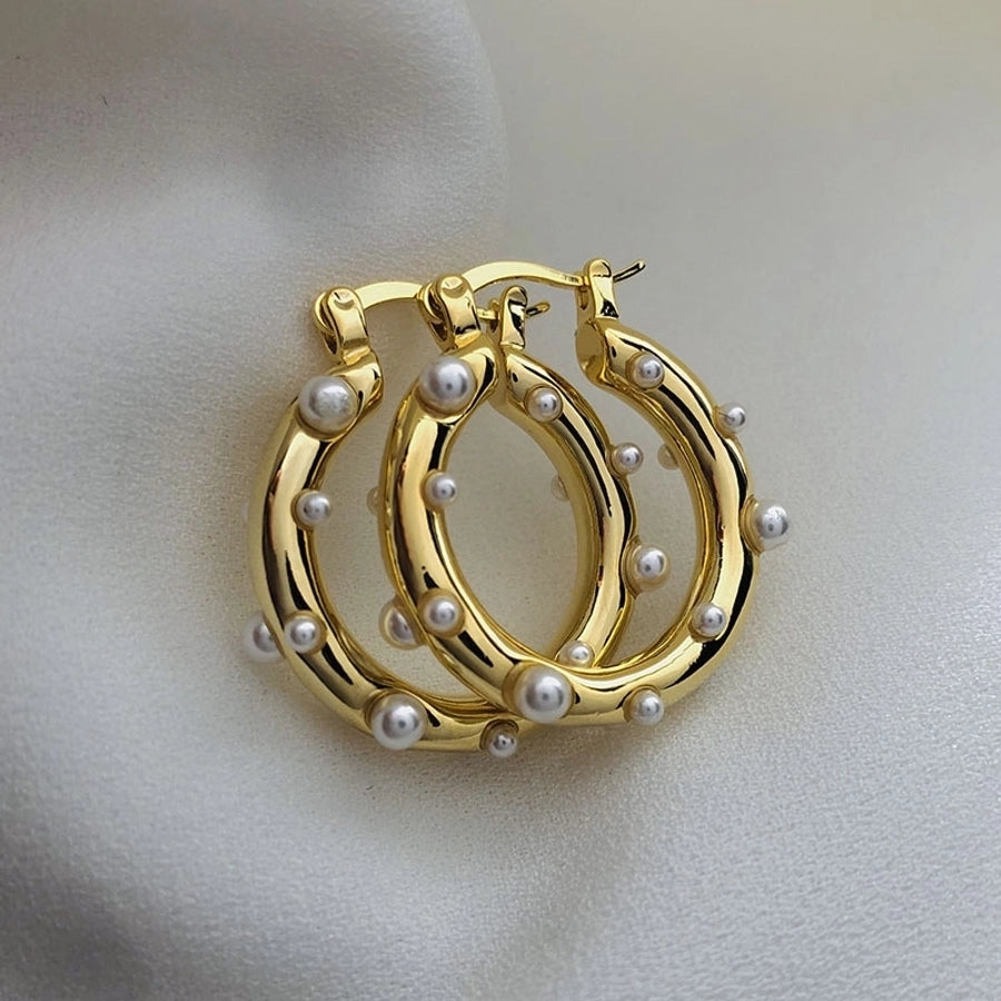 1 Pair Simple Style Geometric Imitation Pearl Copper Earrings