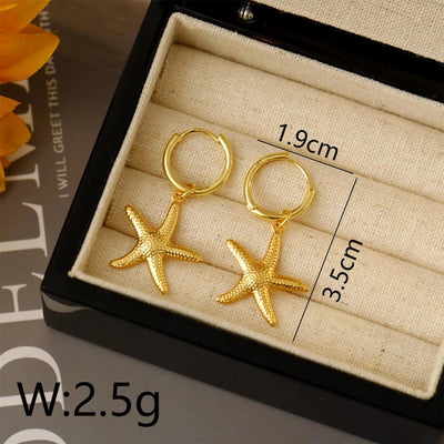 1 Pair Marine Style Scallop Starfish Dolphin Polishing Epoxy 304 Stainless Steel 18K Gold Plated Hoop Earrings Drop Earrings