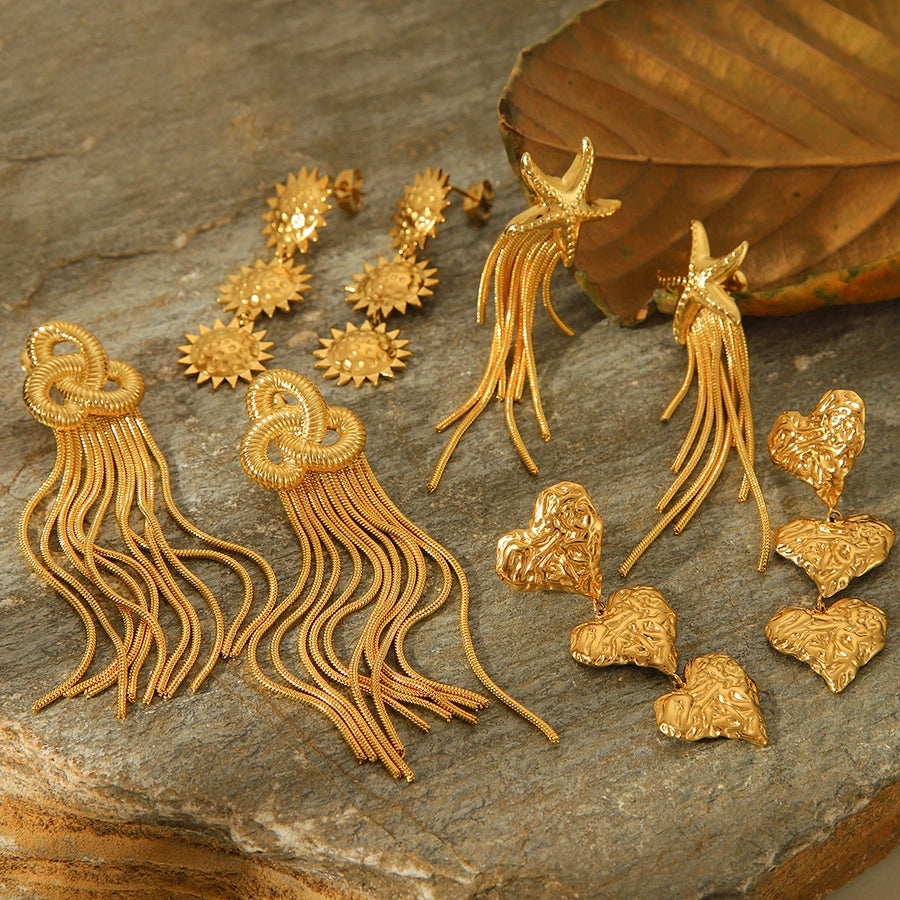 1 Pair IG Style Star Heart Shape Tassel Plating 304 Stainless Steel 18K Gold Plated Drop Earrings