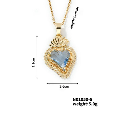 304 Stainless Steel Copper K Gold Plated Three-dimensional Inlay Heart Shape Strawberry Glass Pendant Necklace