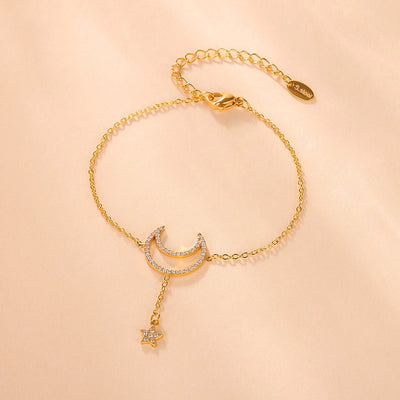 Jewelry Elegant Luxurious Vacation Moon Titanium Steel Rhinestones 18K Gold Plated Plating Jewelry Set