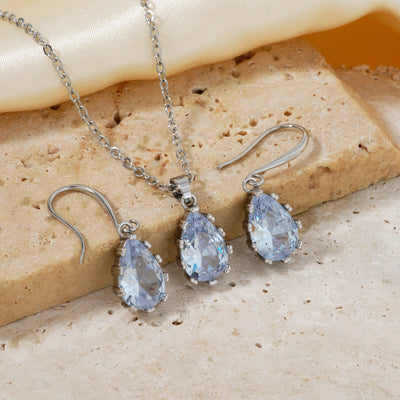Copper Rhodium Plated Inlay Water Droplets Glass Jewelry Set