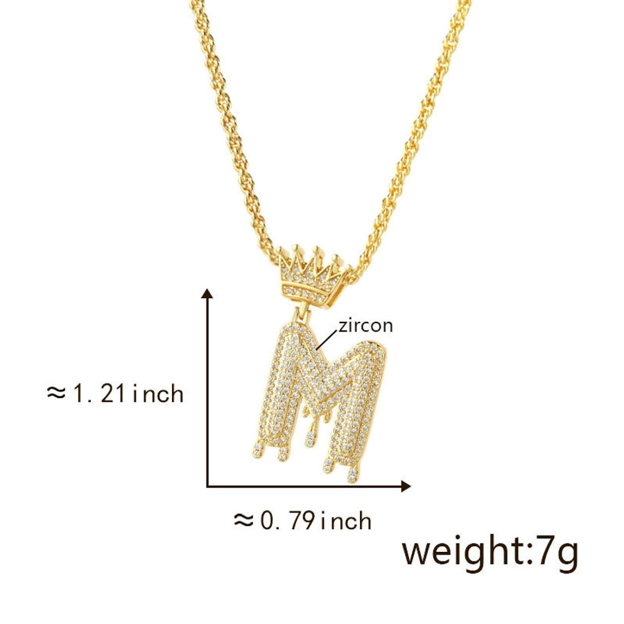Copper Hemp flowers chain 18K Gold Plated Letter Zirconia Pendant Necklace