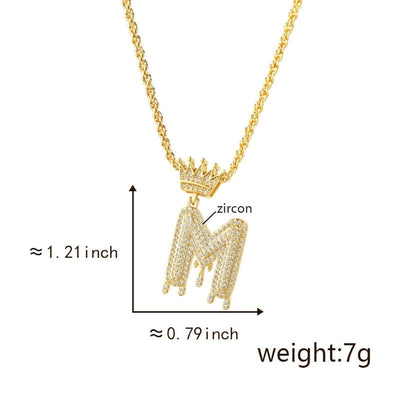 Copper Hemp flowers chain 18K Gold Plated Letter Zirconia Pendant Necklace