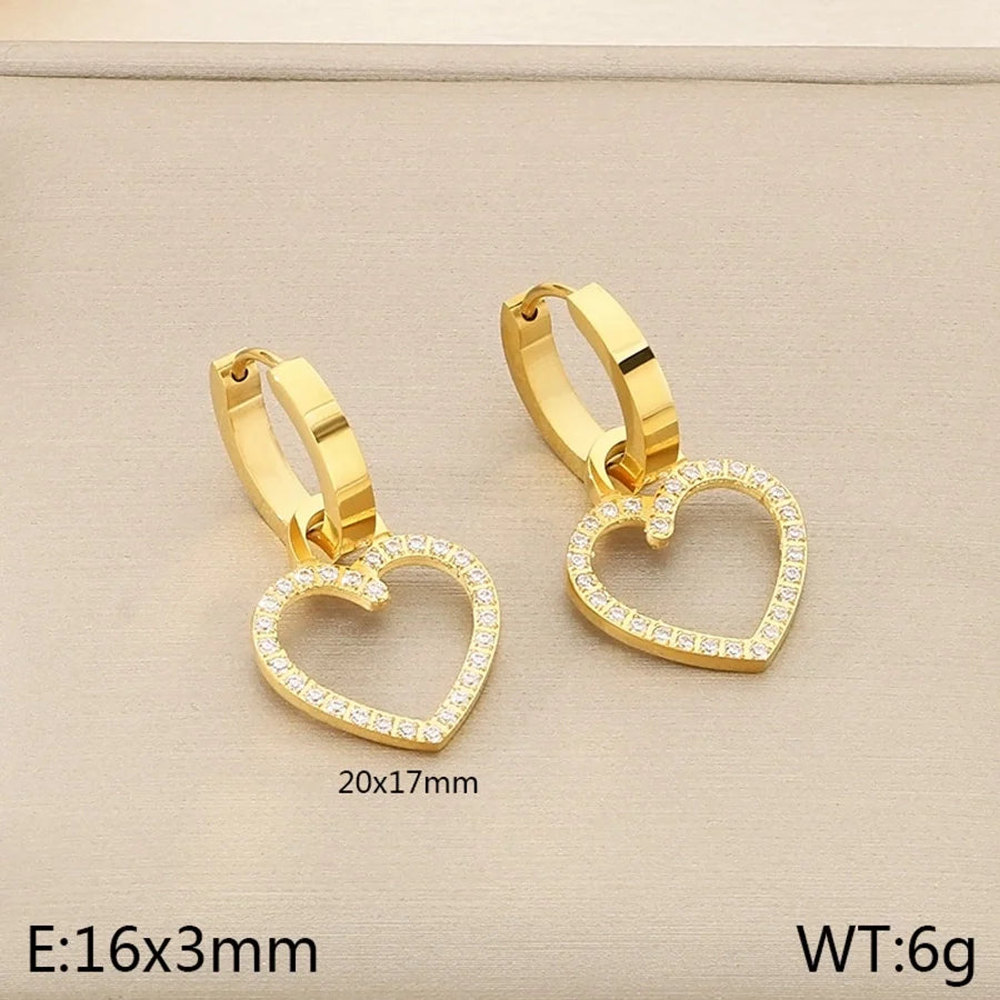 1 Pair Vintage Style Square Heart Shape Hollow Out Inlay 304 Stainless Steel Pearl Zircon 18K Gold Plated Earrings