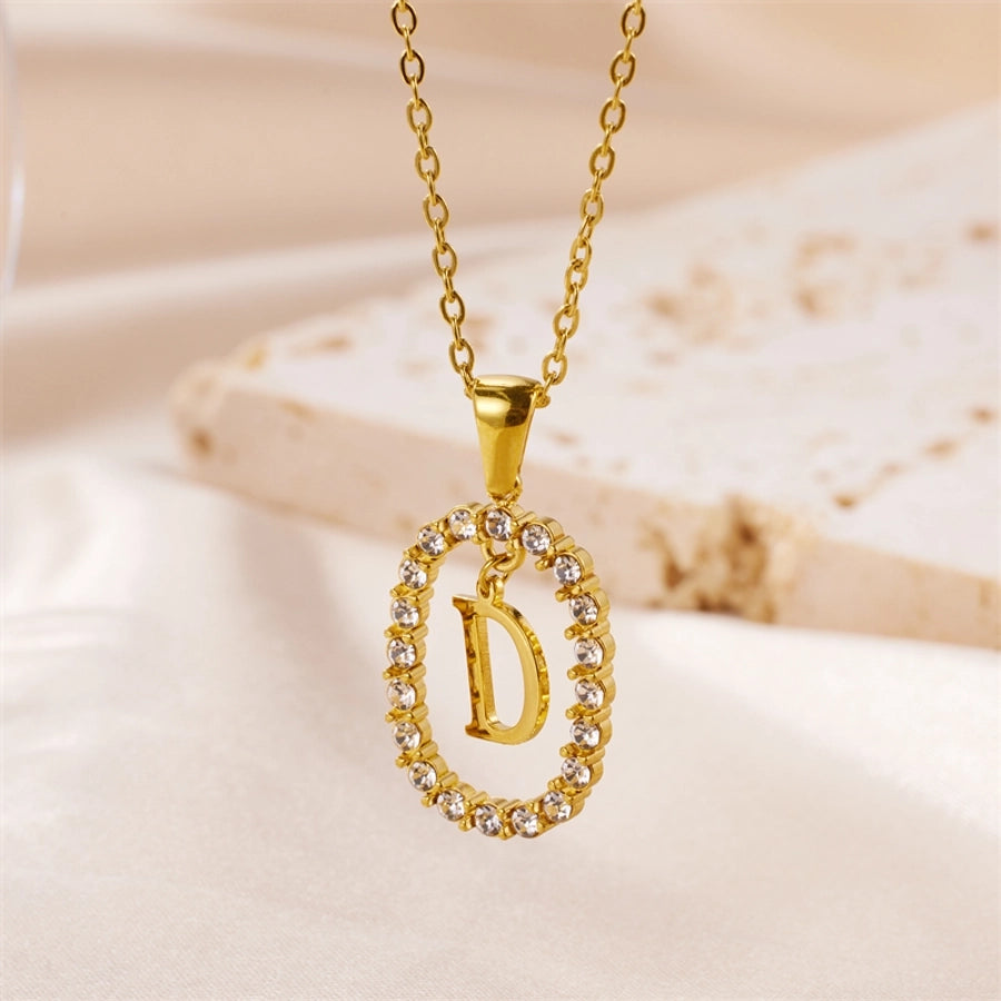 Jewelry Sweet Simple Style Artistic Letter 304 Stainless Steel Artificial Diamond Inlay Pendant Necklace