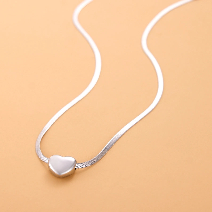 Jewelry Simple Style Heart Shape 304 Stainless Steel Zircon 18K Gold Plated Pendant Necklace