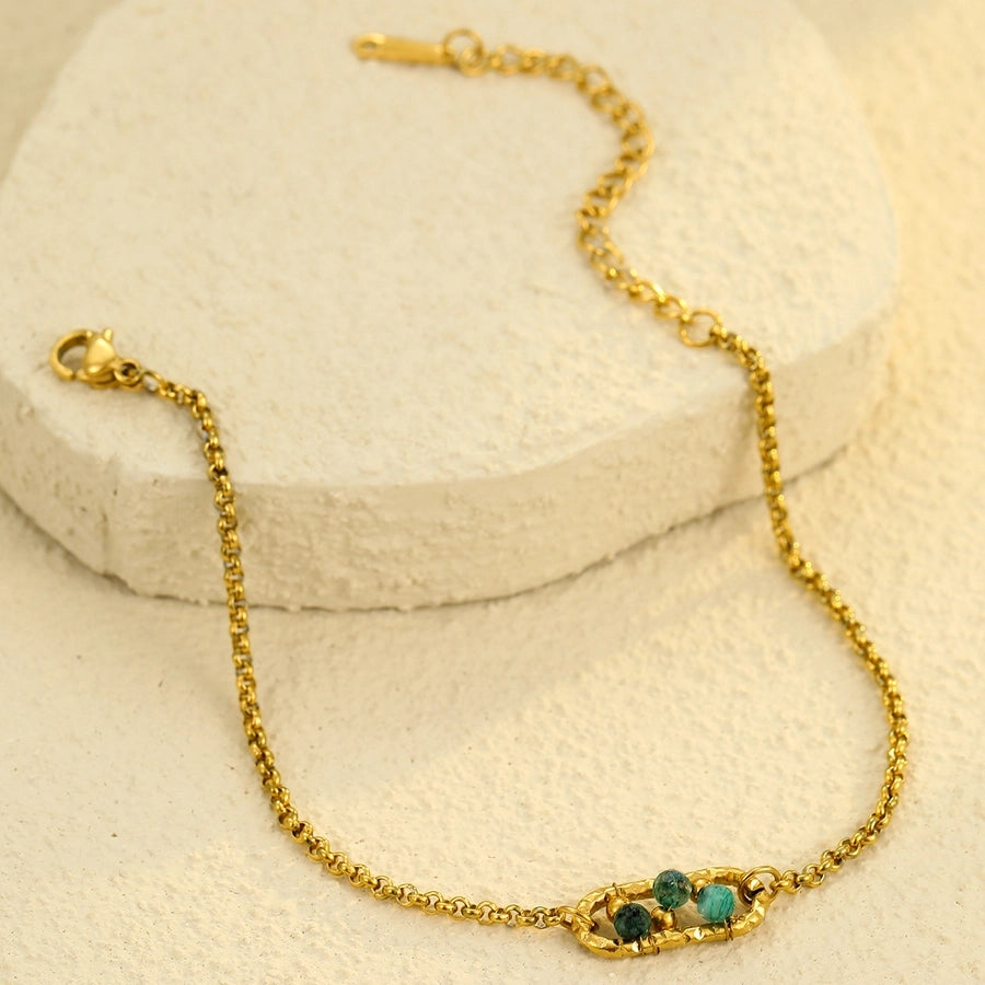 Simple Style Geometric 304 Stainless Steel natural stone 18K Gold Plated Belcher Chain Bracelets In Bulk