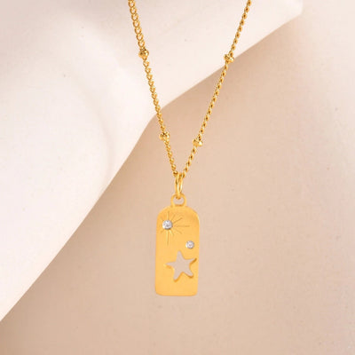 Jewelry IG Style Simple Style Geometric Star 201 Stainless Steel Zircon 18K Gold Plated Hollow Out Inlay Pendant Necklace