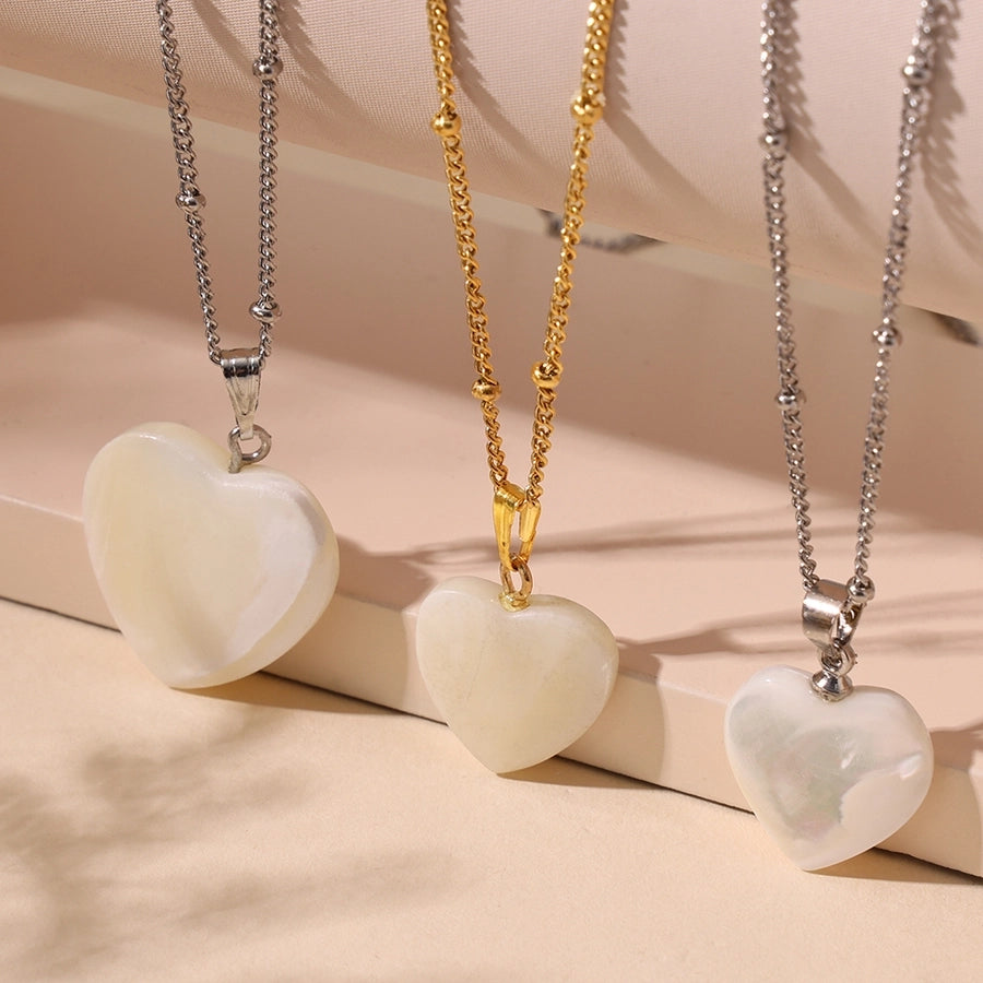 Jewelry Elegant Heart Shape 304 Stainless Steel Shell 18K Gold Plated Plating Pendant Necklace