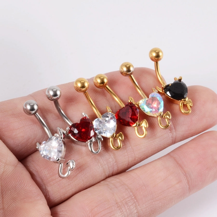 1 Piece Belly Rings IG Style Casual Cool Style Heart Shape 304 Stainless Steel Plating Zircon 18K Gold Plated