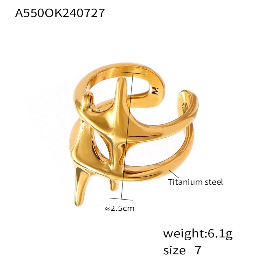 Jewelry Casual Elegant Modern Style Star Titanium Steel 18K Gold Plated Plating Open Rings