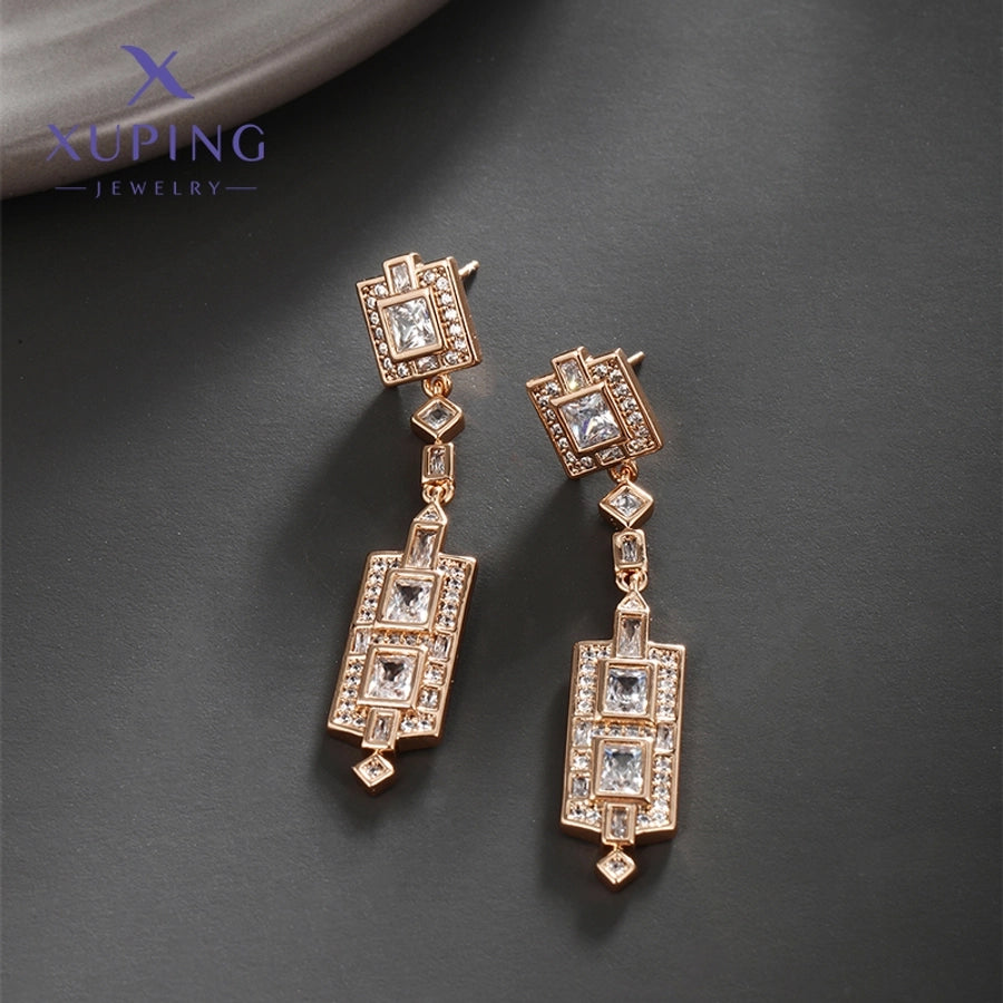 1 Pair Elegant Luxurious XUPING Geometric Plating Copper Artificial Gemstones 18K Gold Plated Drop Earrings