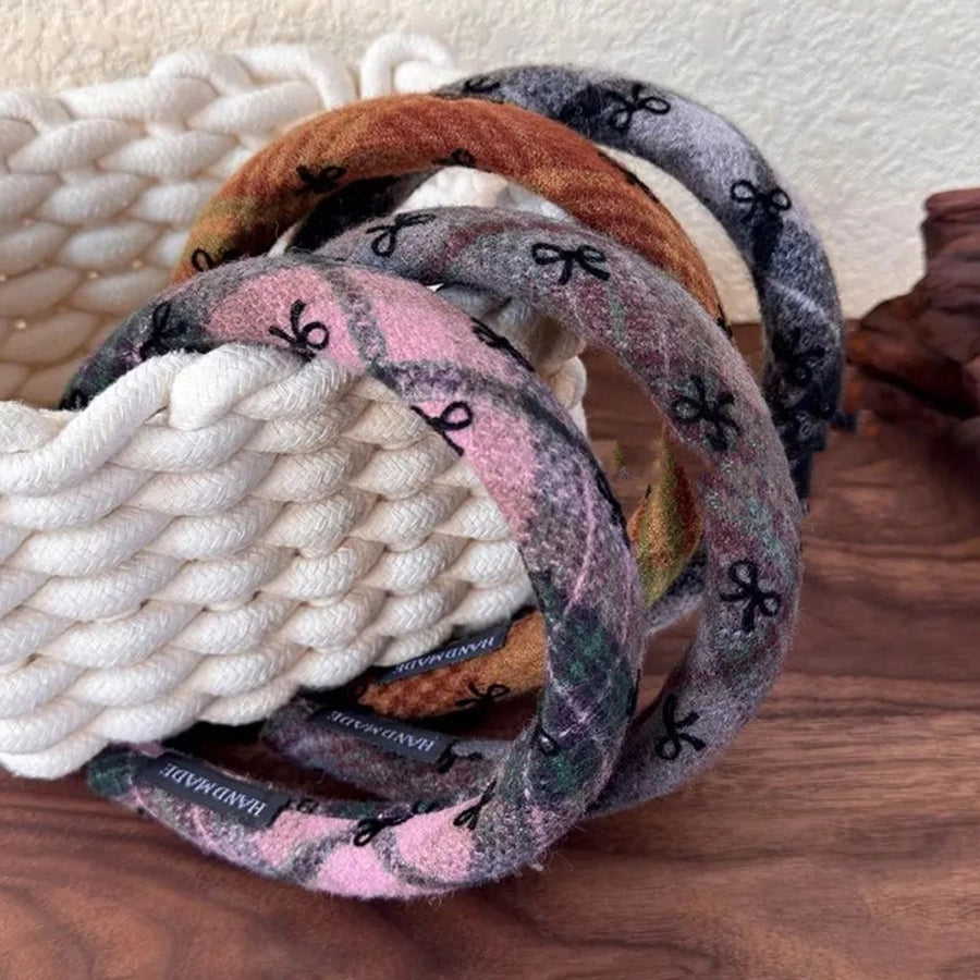 Women's Classical Retro Lattice woolen Fabric Hair Band