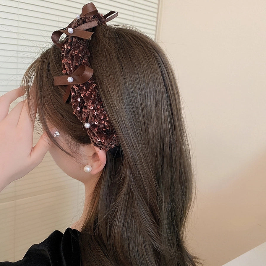 Women's Simple Style Solid Color Imitation Pearl Cloth Hair Band