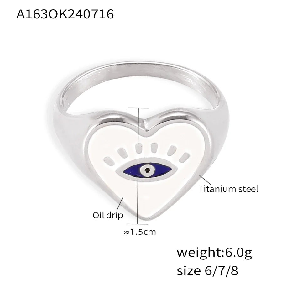 Jewelry Casual Luxurious Modern Style Devil's Eye Titanium Steel 18K Gold Plated Enamel Plating Rings