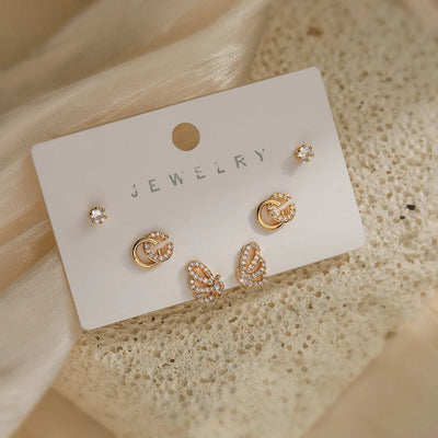 1 Set Simple Style Commute Geometric Inlay Copper Zircon 18K Gold Plated Ear Studs