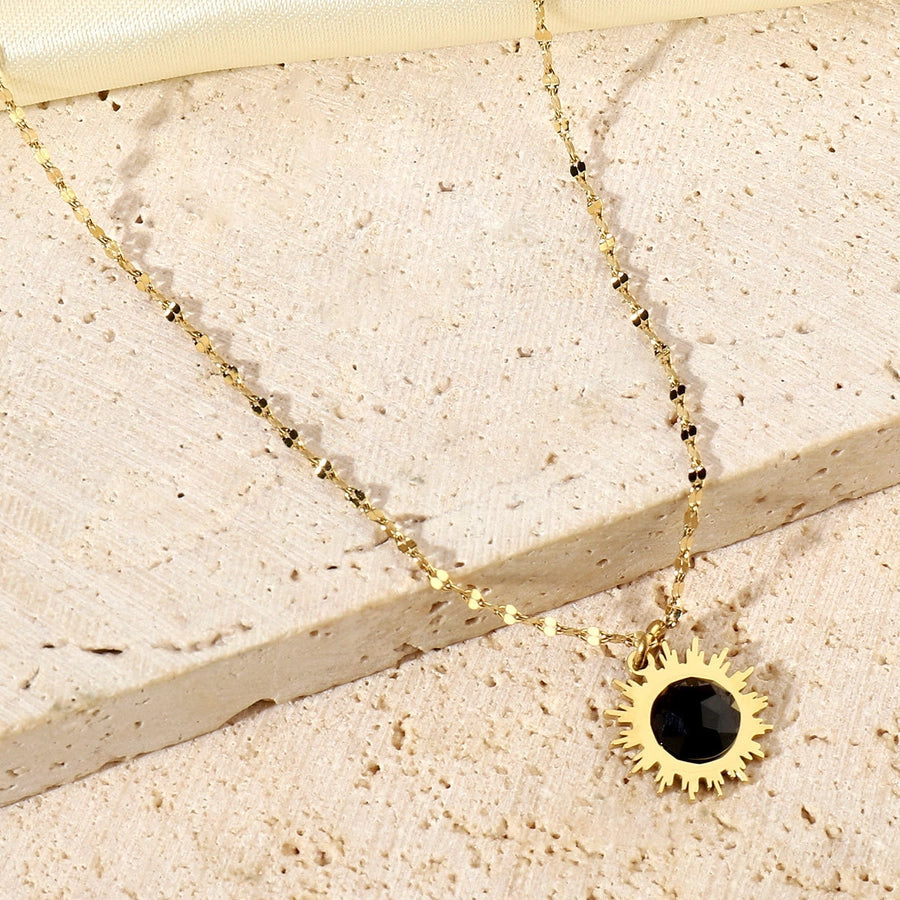 Jewelry Retro French Style Geometric Titanium Steel Natural Stone 14K Gold Plated Plating Pendant Necklace