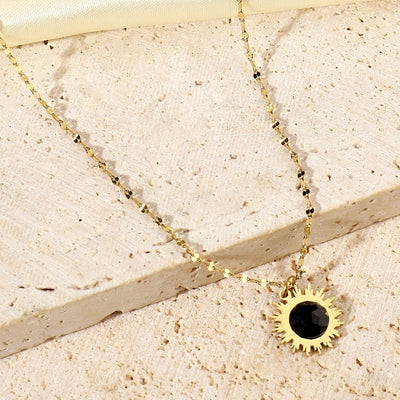 Jewelry Retro French Style Geometric Titanium Steel Natural Stone 14K Gold Plated Plating Pendant Necklace