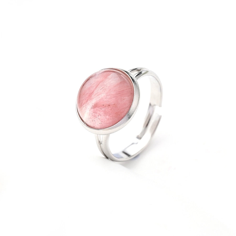 Jewelry Casual Simple Style Round Spot Solid Color 304 Stainless Steel Natural Stone Opal Polishing Inlay Adjustable Ring