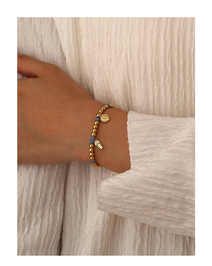 Jewelry IG Style Fish Bone Copper Zircon Beaded Inlay Bracelets