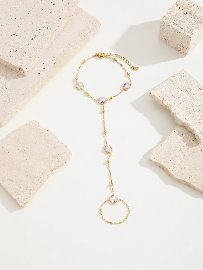 Simple Style Classic Style Petal Butterfly Bow Knot Titanium Steel 18K Gold Plated Rhinestones Bracelets In Bulk