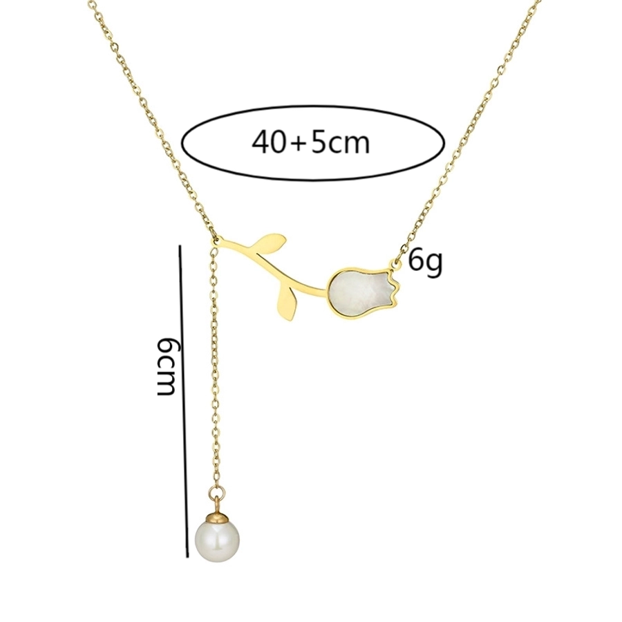[Whole Body Titanium Steel] Tulip Pearl Pendant Necklace Light Luxury Classic Style Necklace