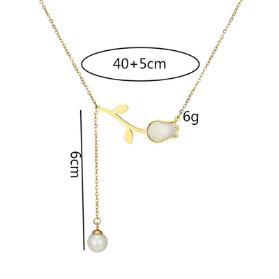 [Whole Body Titanium Steel] Tulip Pearl Pendant Necklace Light Luxury Classic Style Necklace
