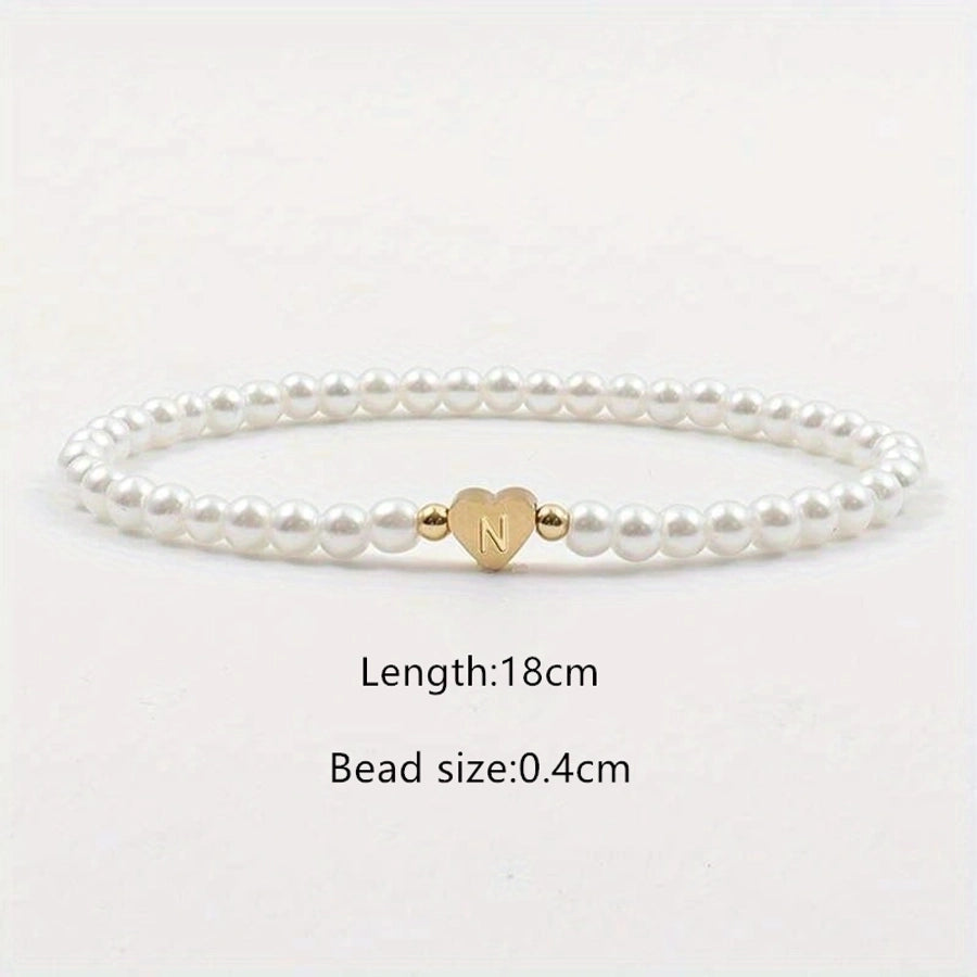 Elegant Simple Style Letter Heart Shape 304 Stainless Steel Artificial Pearl Bracelets In Bulk