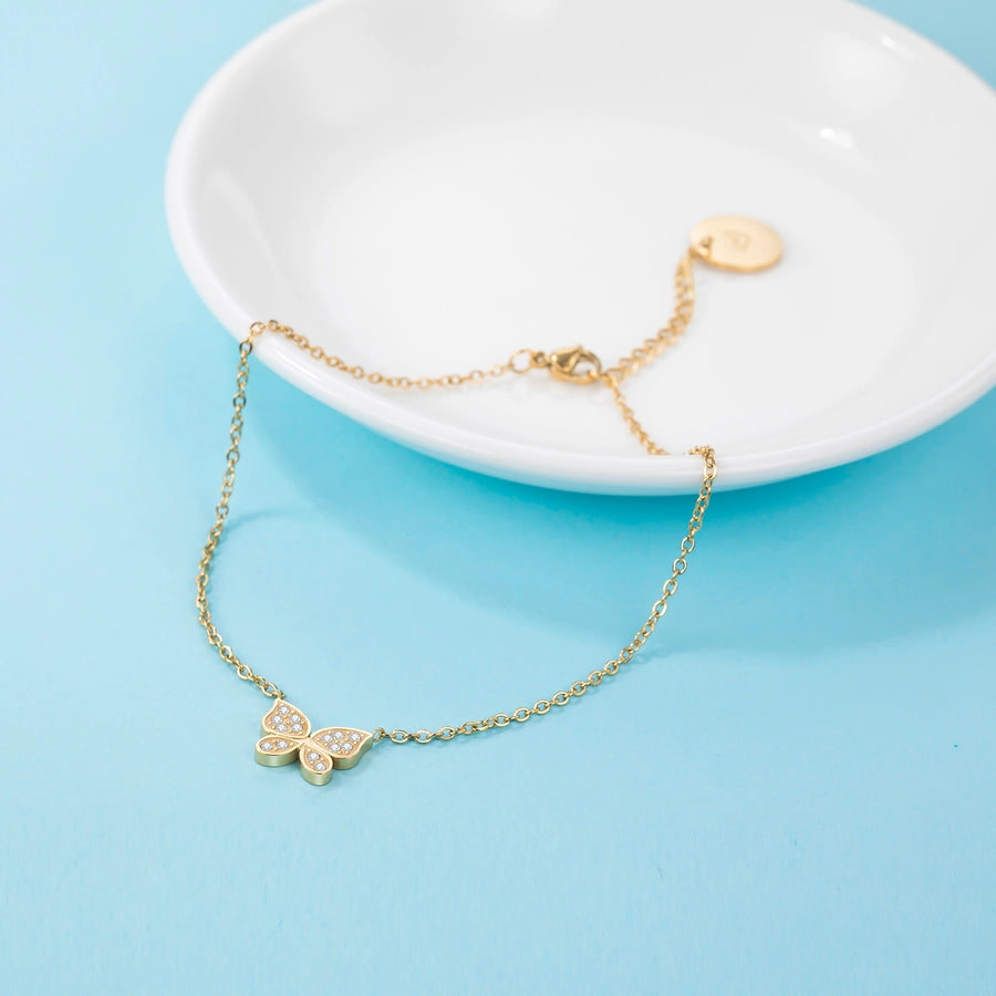 Luxurious Queen Bridal Butterfly 304 Stainless Steel Gold Plated Zircon Bracelets In Bulk