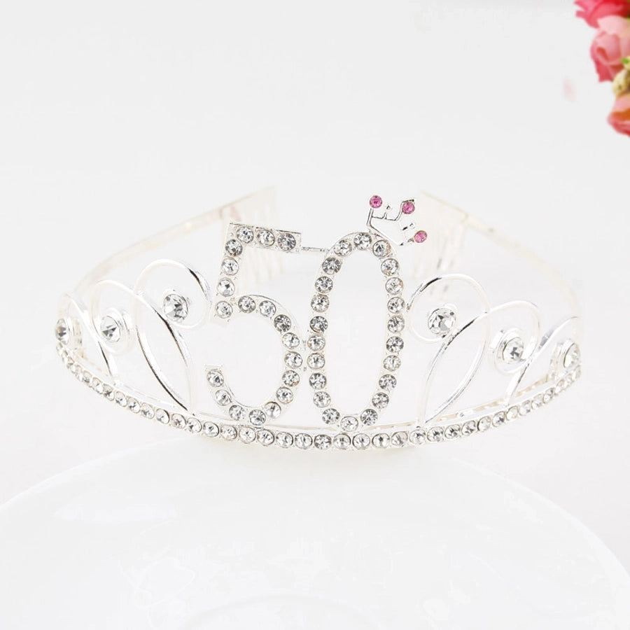 New Birthday Crown  60 Digital Birthday Headband Bridal Banquet Rhinestone Hair Accessories Alloy Headband Women