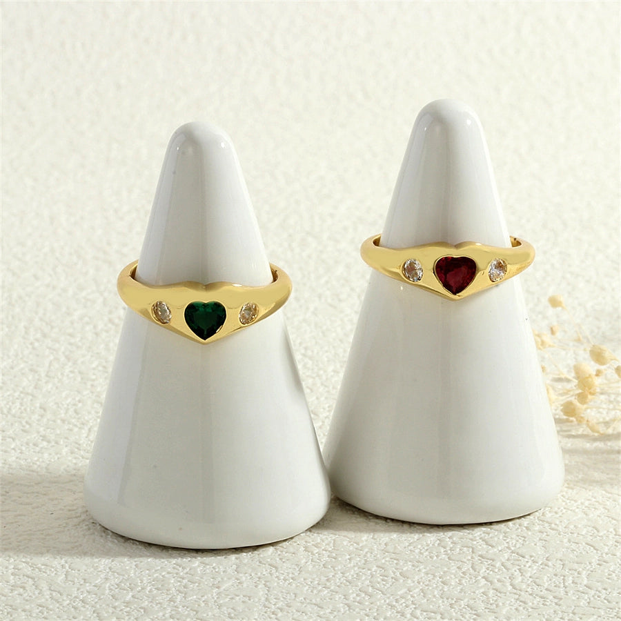 Copper Inlay Heart Shape Zircon Open Rings