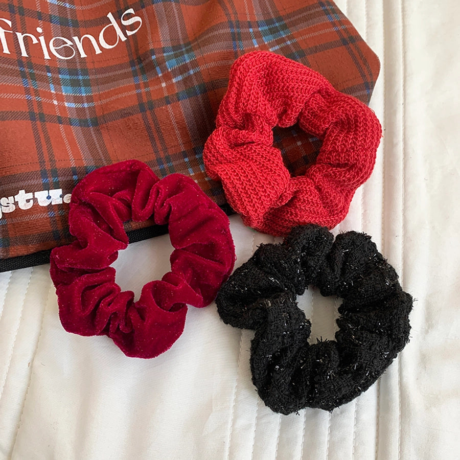 Women's Casual Plaid Solid Color Cloth Fabric Flannel Hair Tie