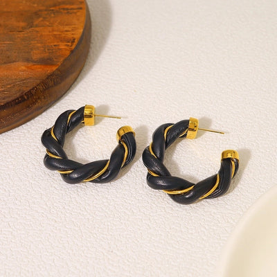 1 Pair IG Style Vacation Commute C Shape Plating 304 Stainless Steel Artificial Leather Earrings