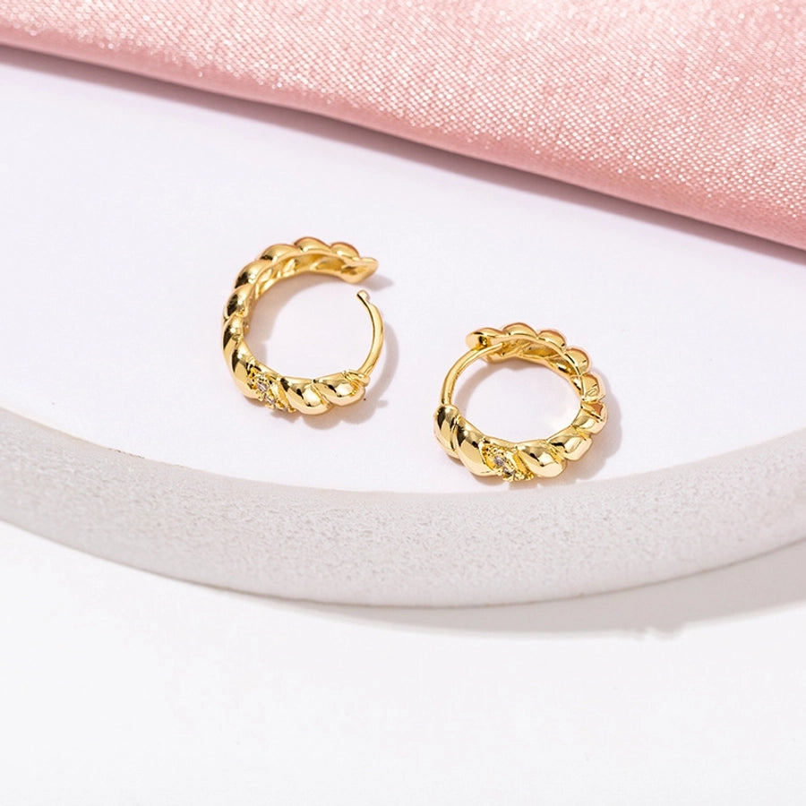 1 Pair Simple Style Geometric Copper Zircon 18K Gold Plated Earrings