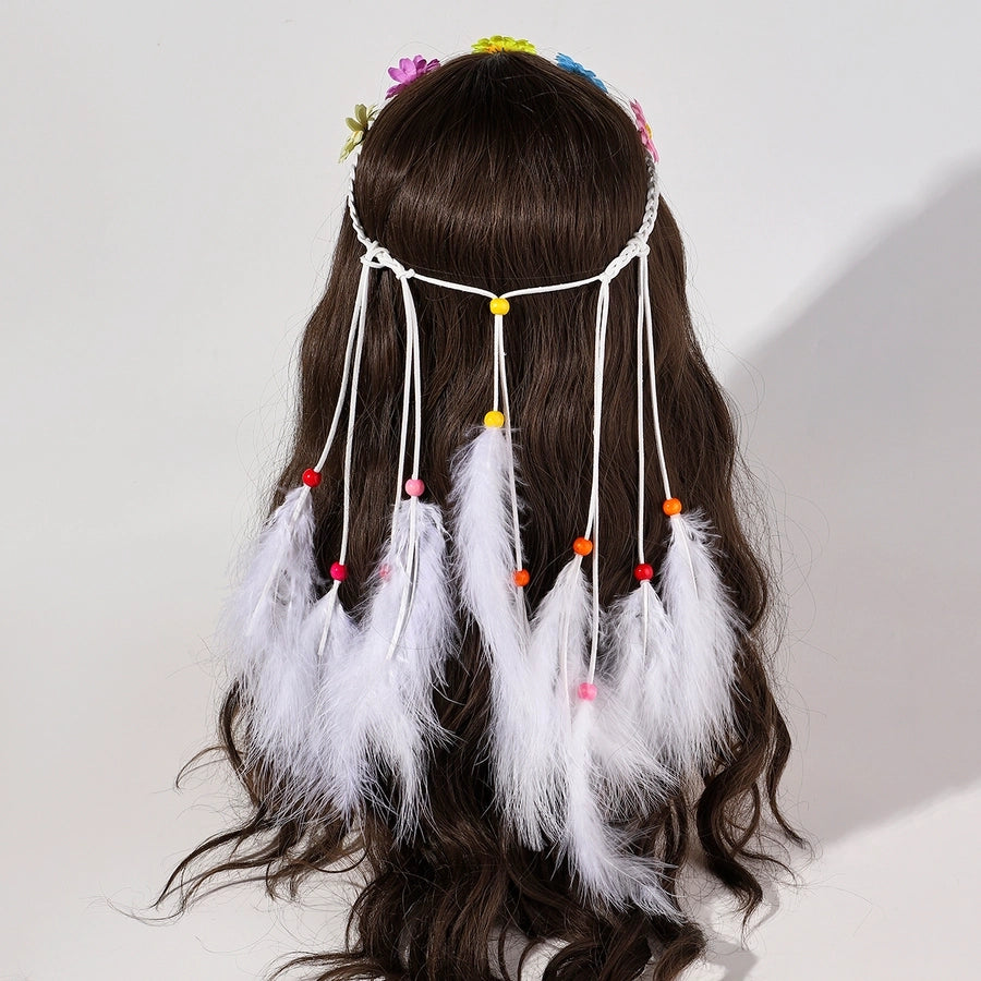 Women's Vacation Bohemian Pastoral Feather Flower Artificial Feather rope Hair Band