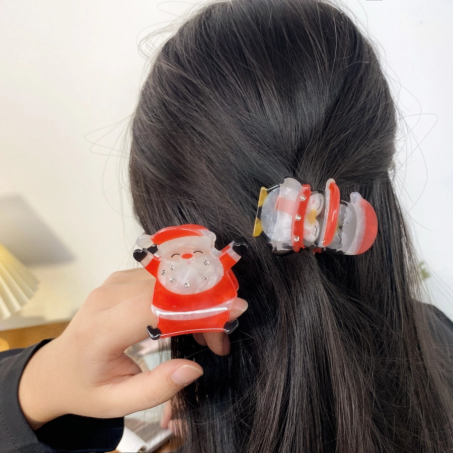 Christmas Cute Women's Penguin Santa Claus Arylic Inlay Rhinestones Hair Claws