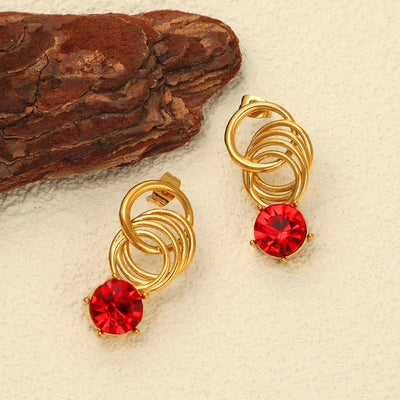 1 Pair Retro Geometric Round Plating Titanium Steel Zircon Drop Earrings