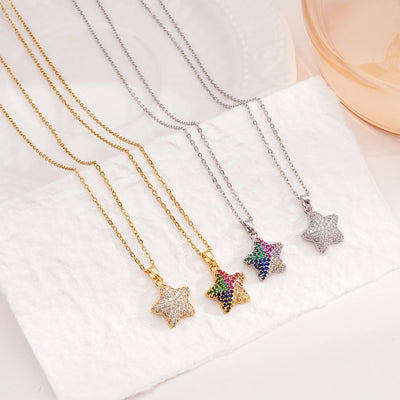 Jewelry Glam IG Style Pentagram 304 Stainless Steel Copper Zircon Inlay Pendant Necklace