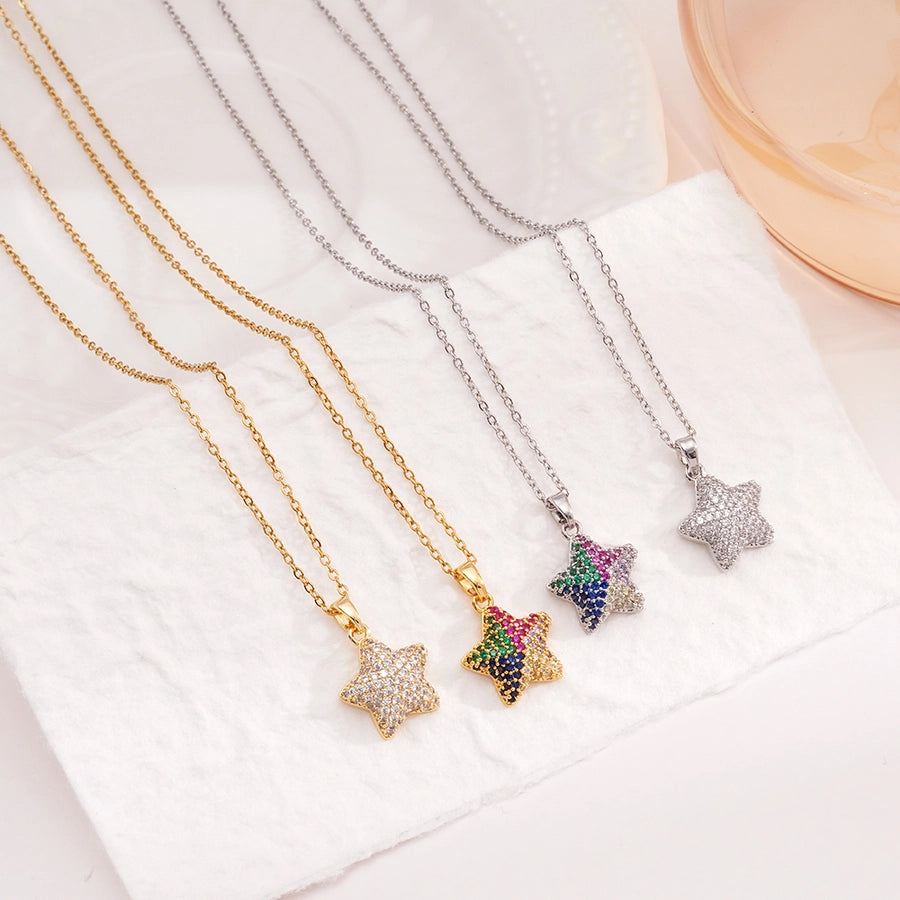 Jewelry Glam IG Style Pentagram 304 Stainless Steel Copper Zircon Inlay Pendant Necklace