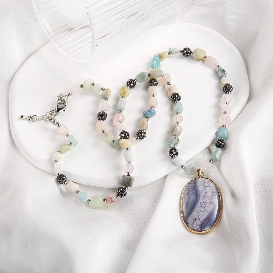 Vintage Style Vacation Geometric natural stone Beaded Chain Pendant Necklace In Bulk