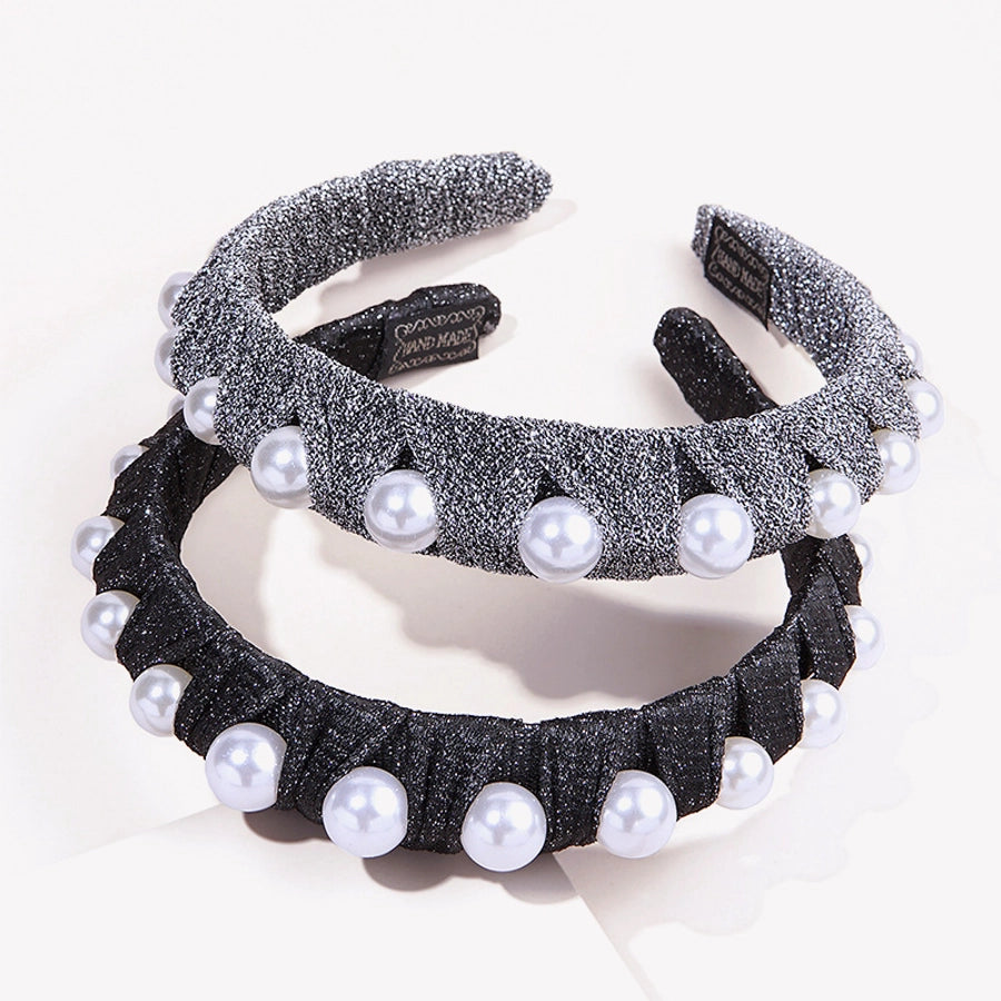 Women's Elegant Solid Color Imitation Pearl Cloth Hair Band