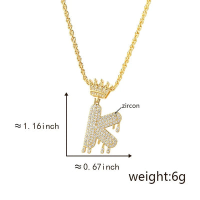 Copper Hemp flowers chain 18K Gold Plated Letter Zirconia Pendant Necklace