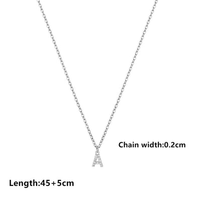 201 Stainless Steel Copper Inlay Letter Zircon Pendant Necklace