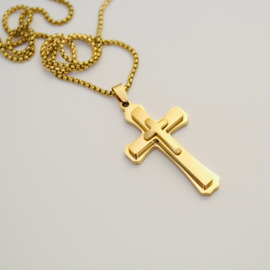 Jewelry IG Style Hip-Hop Cross 304 Stainless Steel 18K Gold Plated Layered Plating Three-dimensional Pendant Necklace